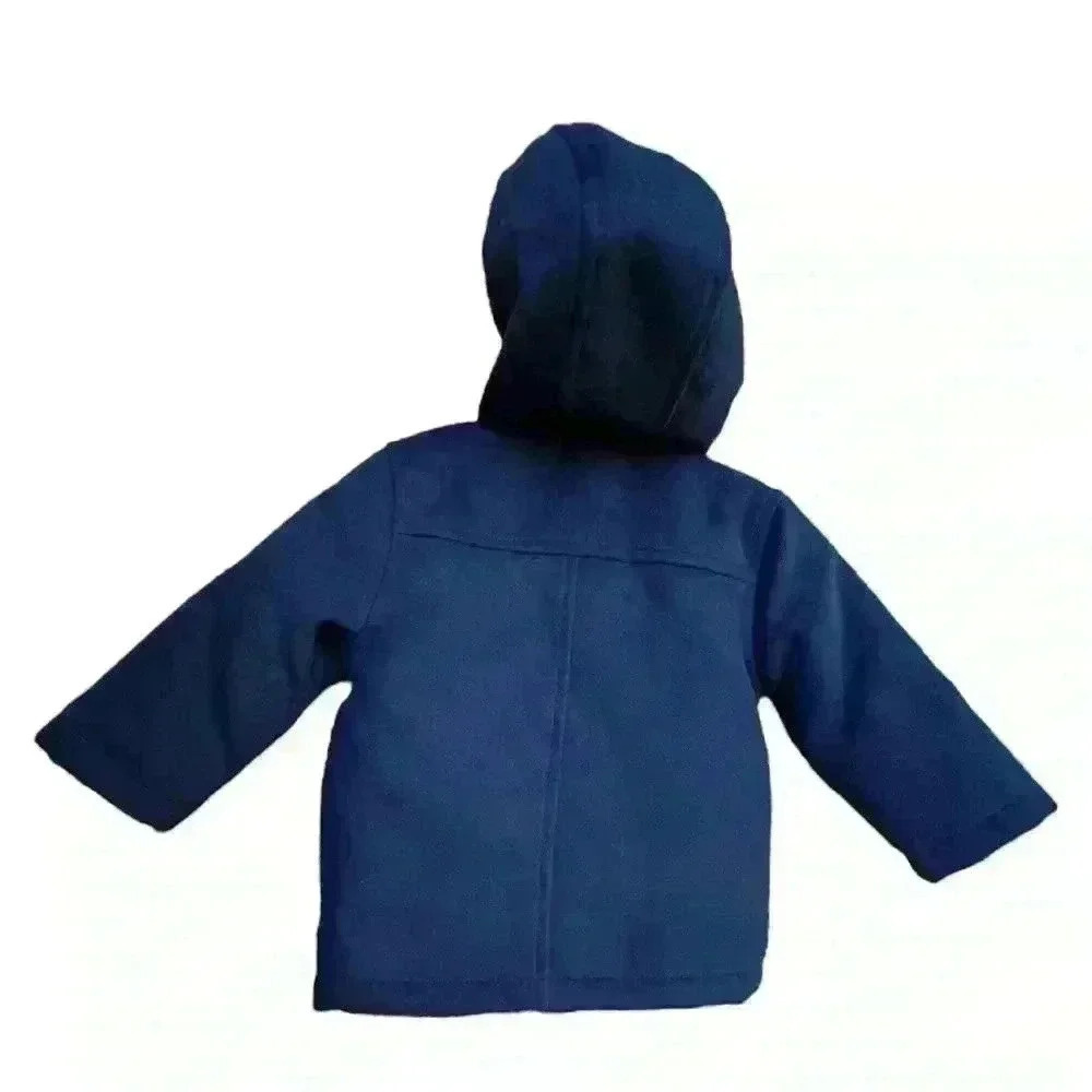 NWT OshKosh navy blue hooded boy’s peacoat 12 mos. - Picture 3 of 11